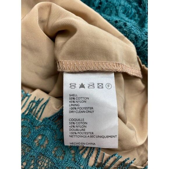 Maeve Anthropologie Elsa Teal Lace Illusion Peplum Sheath Dress Sz XS NEW - Picture 8 of 9
